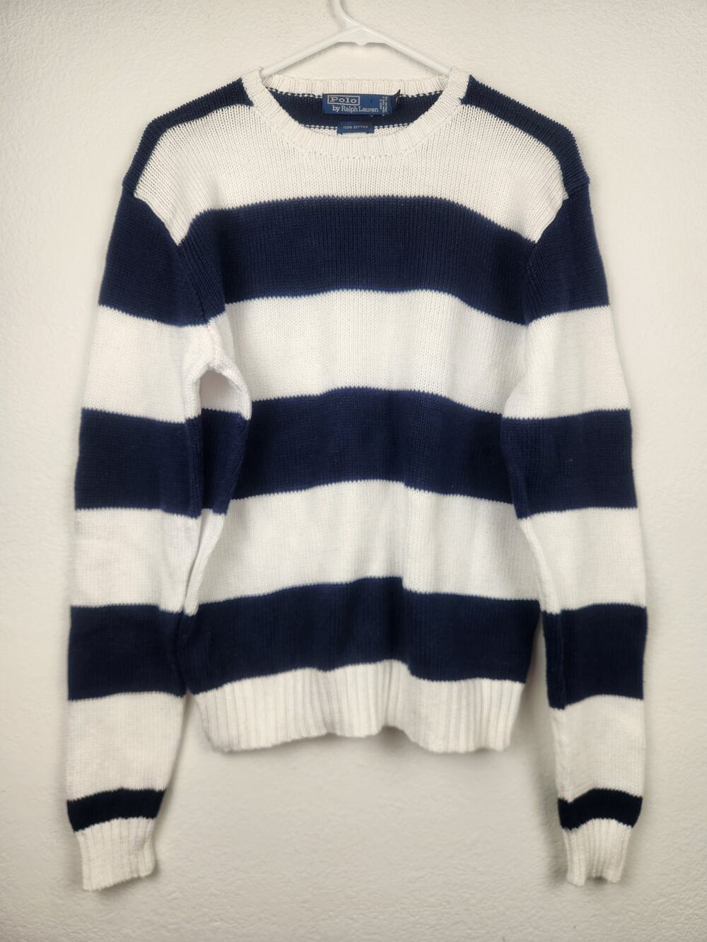 Vintage Polo by Ralph Lauren Striped Sweater Blue White Women Small 100% Cotton